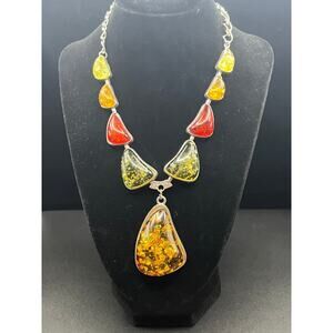 Vintage boho Multi Colored Speckled Resin Necklace 20" Length Great Condition‎